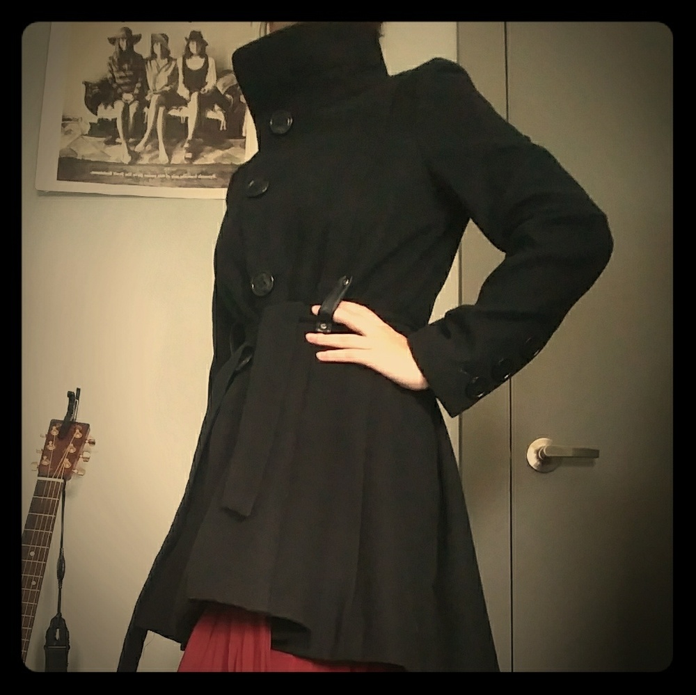Black Steve Madden Tie-Waist Wool Coat